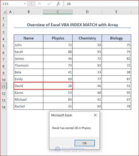 how to use index match function in excel vba
