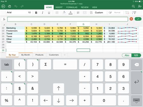 how to use keyboard in excel on ipad