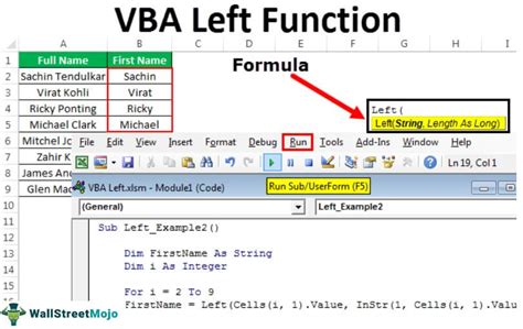 how to use left function in excel vba