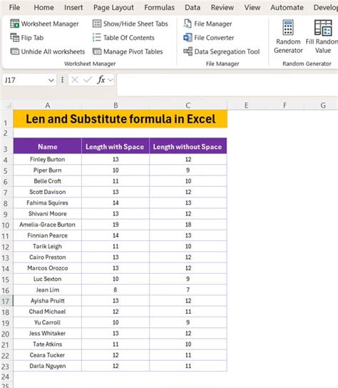 how to use len and substitute in excel