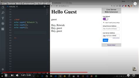 how to use live server in vs code for php