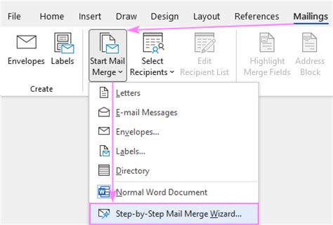 how to use mail merge wizard in word