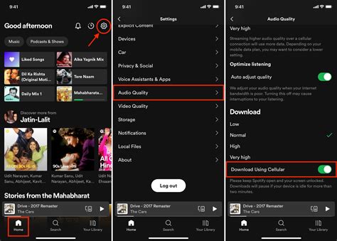 how to use mobile data on spotify