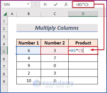 how to use multiplication formula in excel sheet