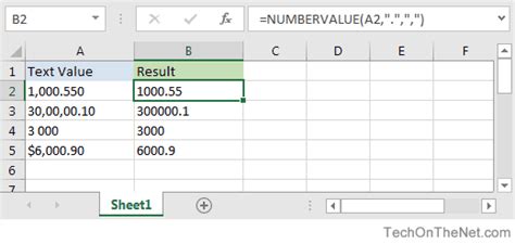 how to use numbervalue in excel