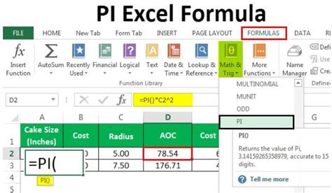 how to use pi in excel formula