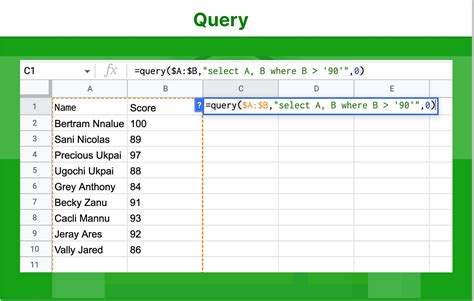 how to use query in google sheets