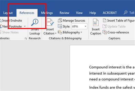 how to use references in word 2016