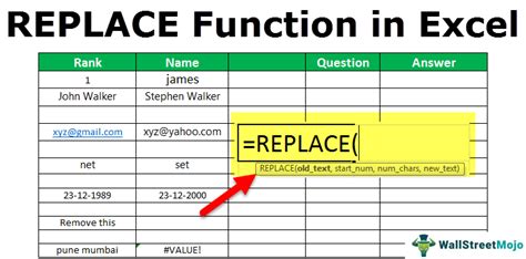 how to use replace function in excel