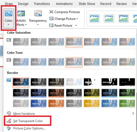 how to use set transparent color in powerpoint