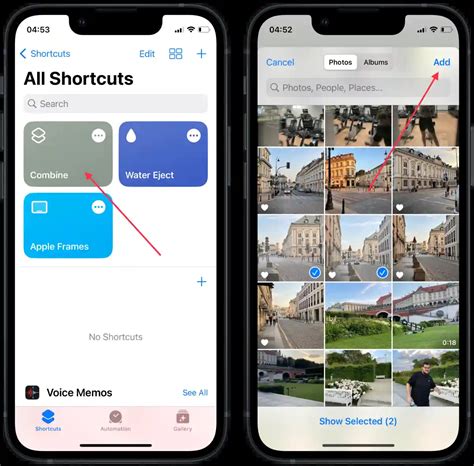 how to use shortcuts on iphone to combine photos