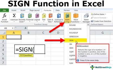 how to use sign in excel formula