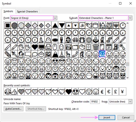 how to use symbols in outlook