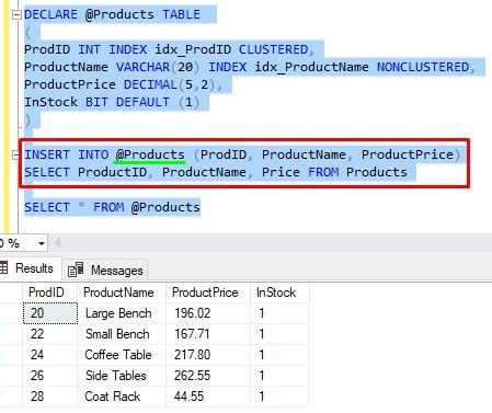 how to use table variable in sql server