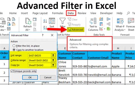 how to use the advanced filter function in excel