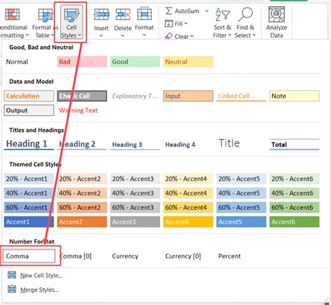 how to use the comma style number format in excel