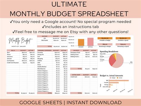 how to use the monthly budget template in google sheets