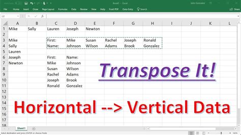 how to use transpose horizontal to vertical in excel