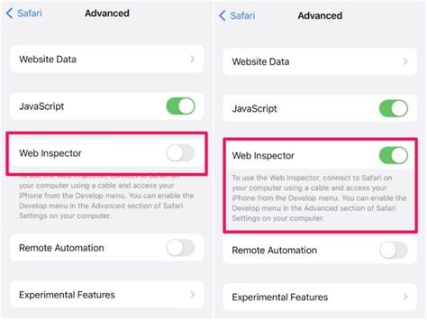 how to use web inspector on ios