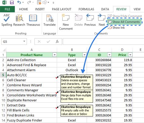 how to view comments in excel cell