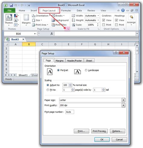 how to view page setup in excel