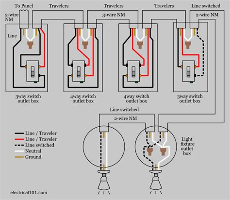 how to wire a 4 way switch with multiple lights