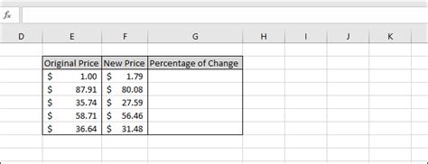 how to work out price difference in percentage in excel