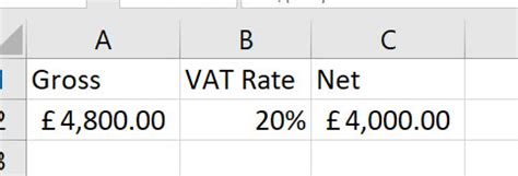 how to work out vat from gross in excel