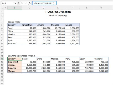 how to work transpose in excel