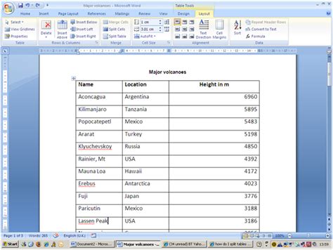 how to work with table in ms word