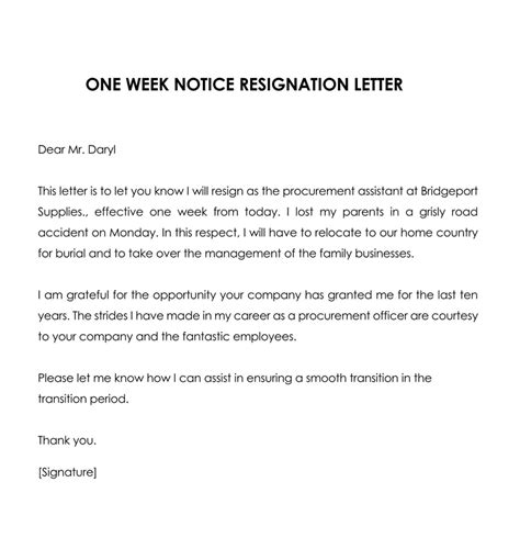 how to write a 1 week notice for work