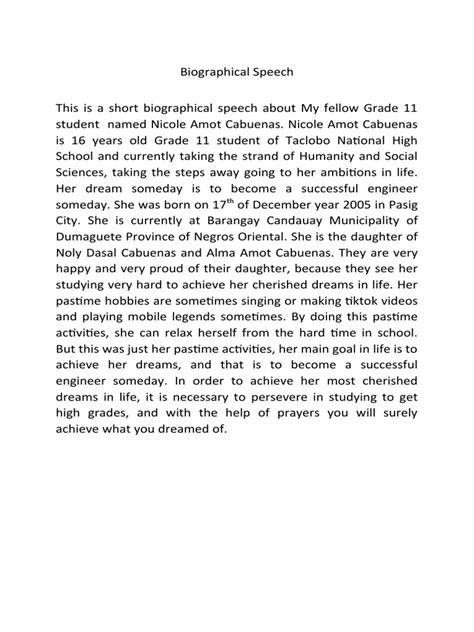 how to write a biographical speech