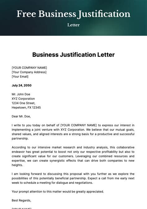 how to write a business justification example