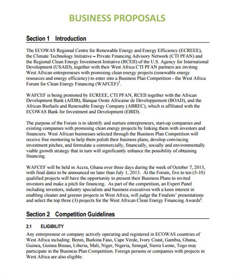 how to write a business proposal sample in word
