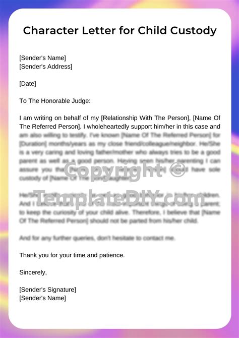 how to write a character letter to a judge for child custody