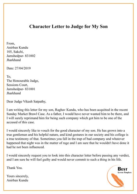 how to write a character letter to a judge for my son