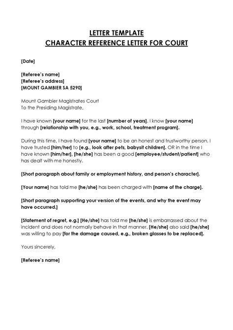 how to write a character reference for court nz