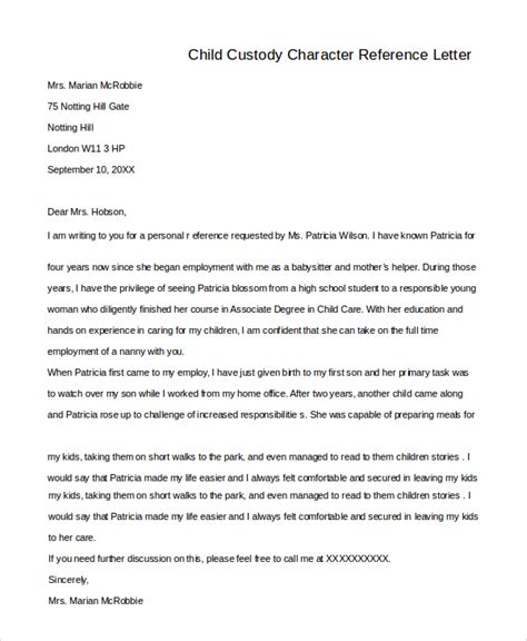 how to write a character reference letter for child custody