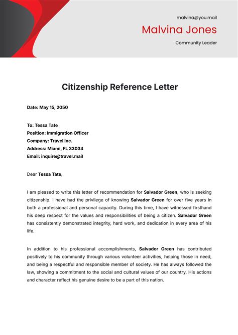 how to write a character reference letter for citizenship