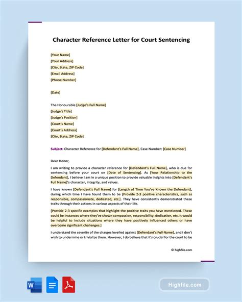 how to write a character reference letter for court sentencing