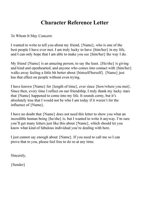 how to write a character statement for a friend