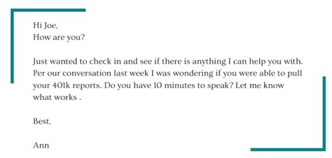 how to write a check in email for a job