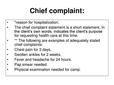 how to write a chief complaint example