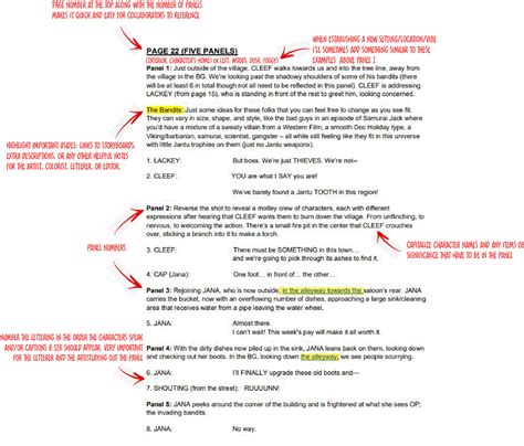 how to write a comic script format
