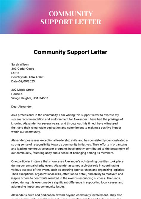 how to write a community support letter