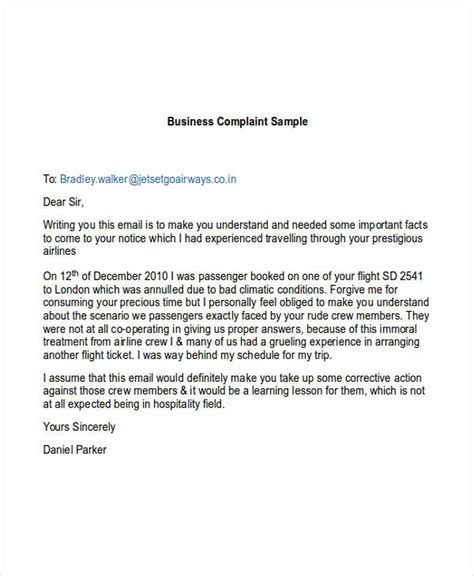 how to write a complaint email to customer service sample