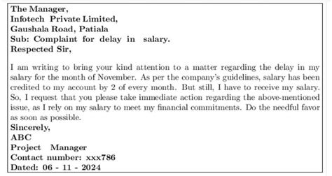 how to write a complaint letter for delay in salary