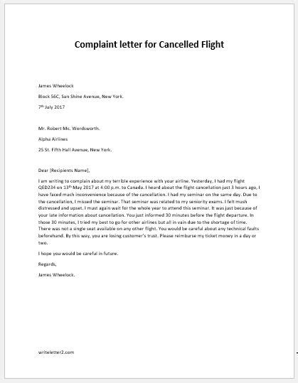 how to write a complaint letter for flight delay