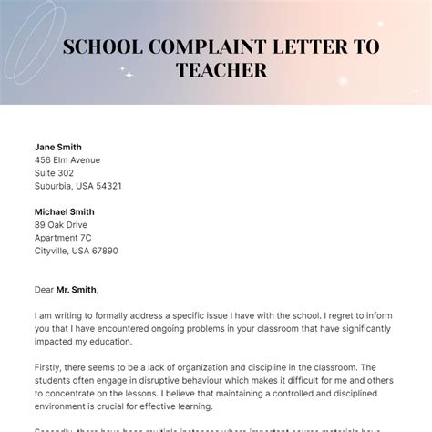 how to write a complaint letter to school
