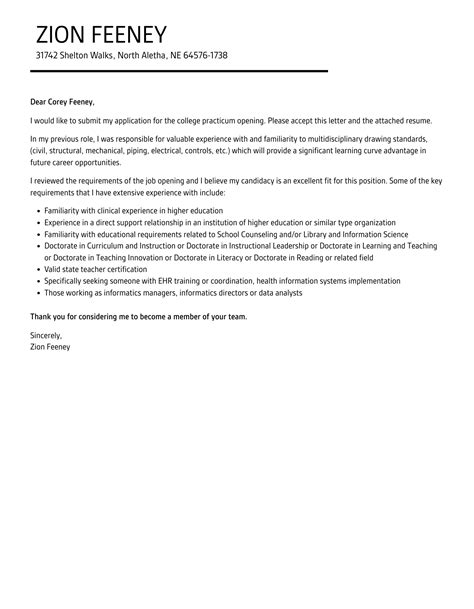 how to write a cover letter for practicum placement